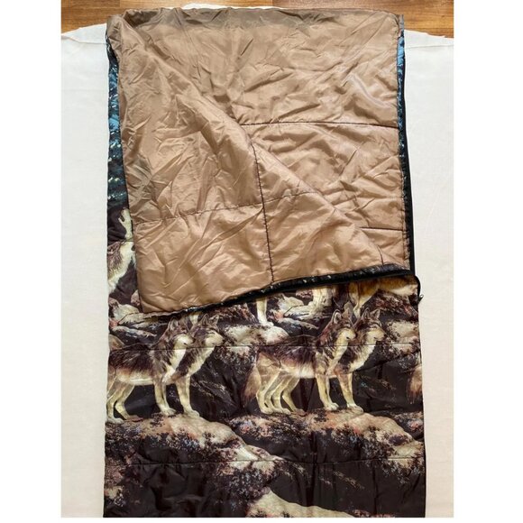 Howling Wolves Sleeping Bag 1990s Camping Gear Nylon Blanket - Picture 4 of 5